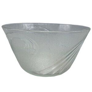 Vintage Clear Glass Punch Bowl serving Swirl Wave Pattern rough smooth 11" READ